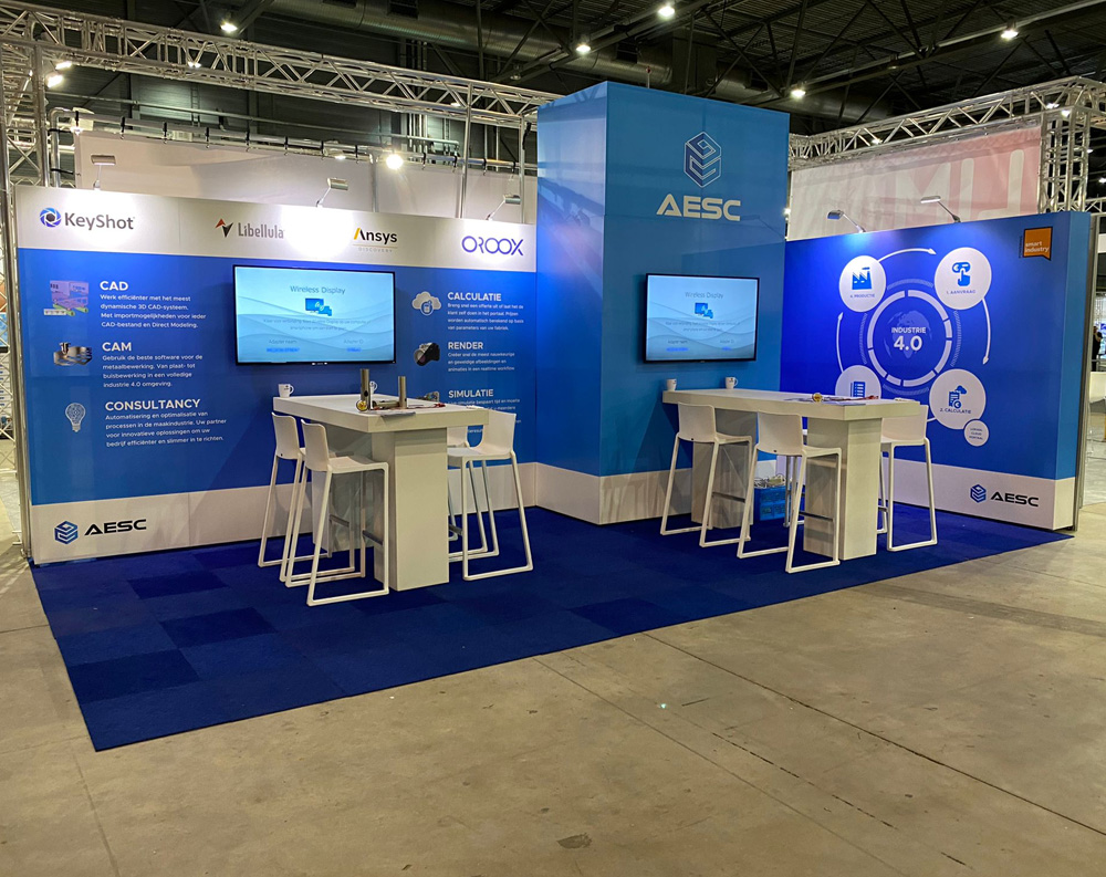 AESC beursstand 3D ontwerp door Thijs Design